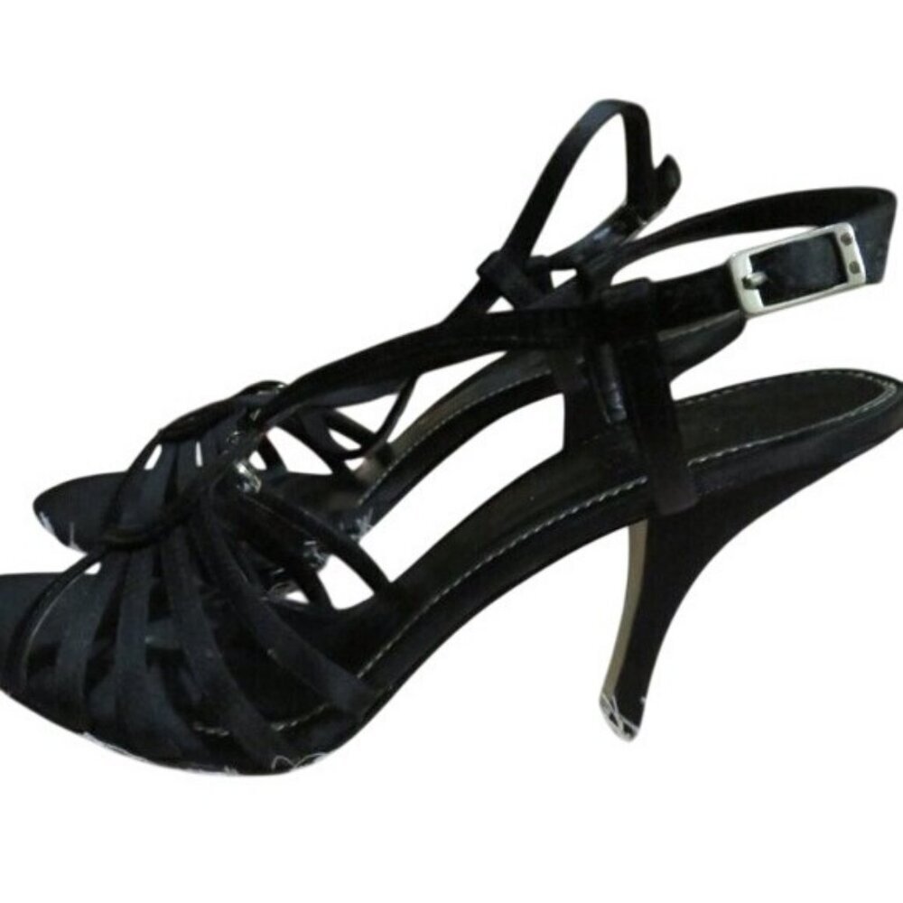 Nicole Miller Black Suede Leather Slingback heels open toe heeled sandals size 8